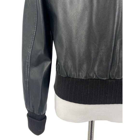 VINTAGE Y2K GAP Black Distressed Leather Bomber Jacket | Grunge Moto Streetwear - Picture 13 of 16